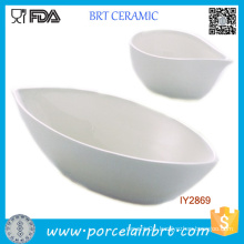 Set of 2 Mini Boat Shaped Salad Bowl White Ceramic